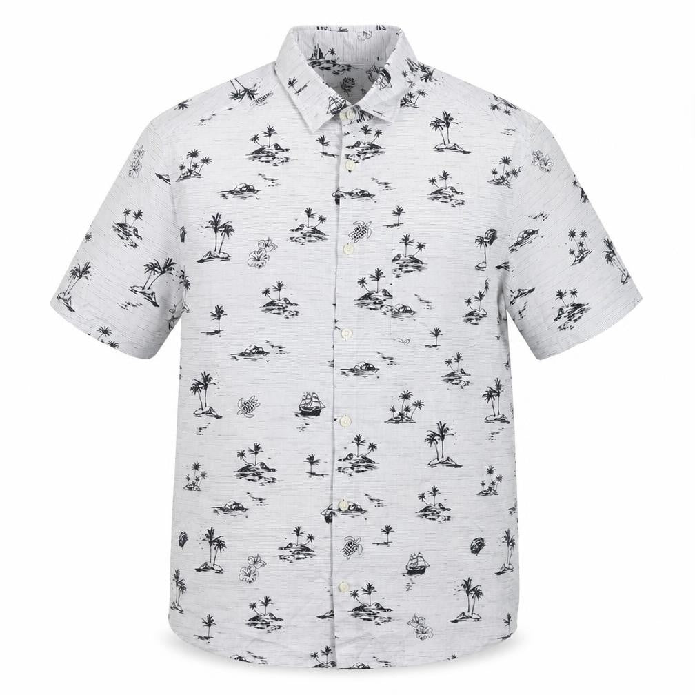 Front view of Marks & Spencer Men's White Tropical Print Regular Short Sleeve Shirt, size S