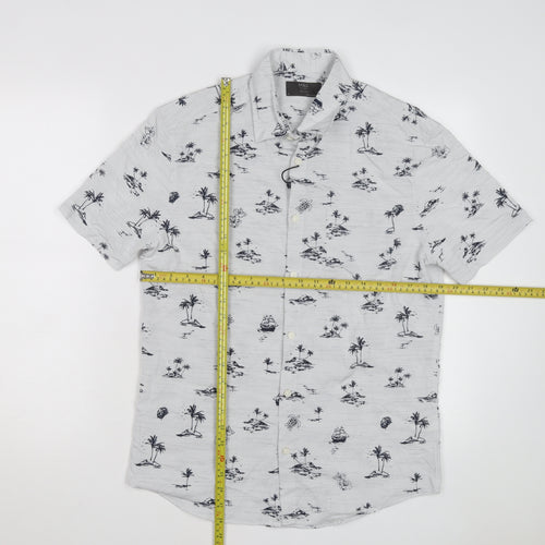 Marks and Spencer Men's White Tropical Print Regular Short Sleeve Shirt Size S