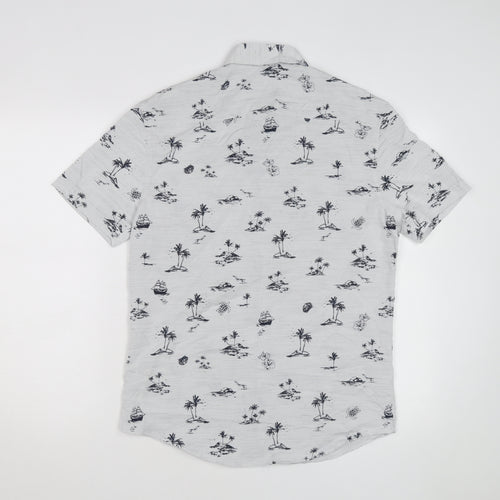 Marks and Spencer Men's White Tropical Print Regular Short Sleeve Shirt Size S