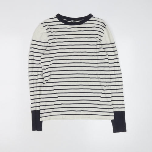 Warehouse Women’s Navy Stripe Crew Neck Jumper UK 10 Cotton Blend Long Sleeve