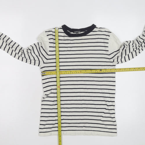 Warehouse Women’s Navy Stripe Crew Neck Jumper UK 10 Cotton Blend Long Sleeve