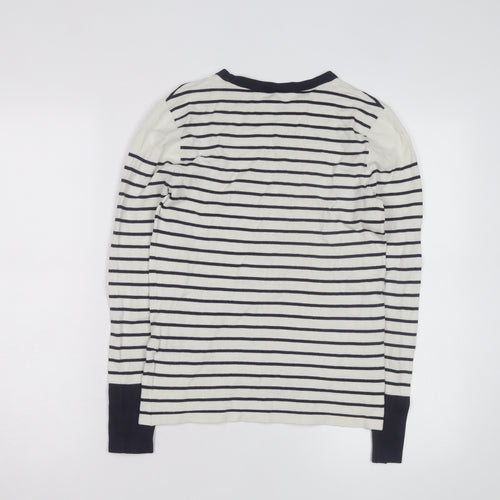 Warehouse Women’s Navy Stripe Crew Neck Jumper UK 10 Cotton Blend Long Sleeve