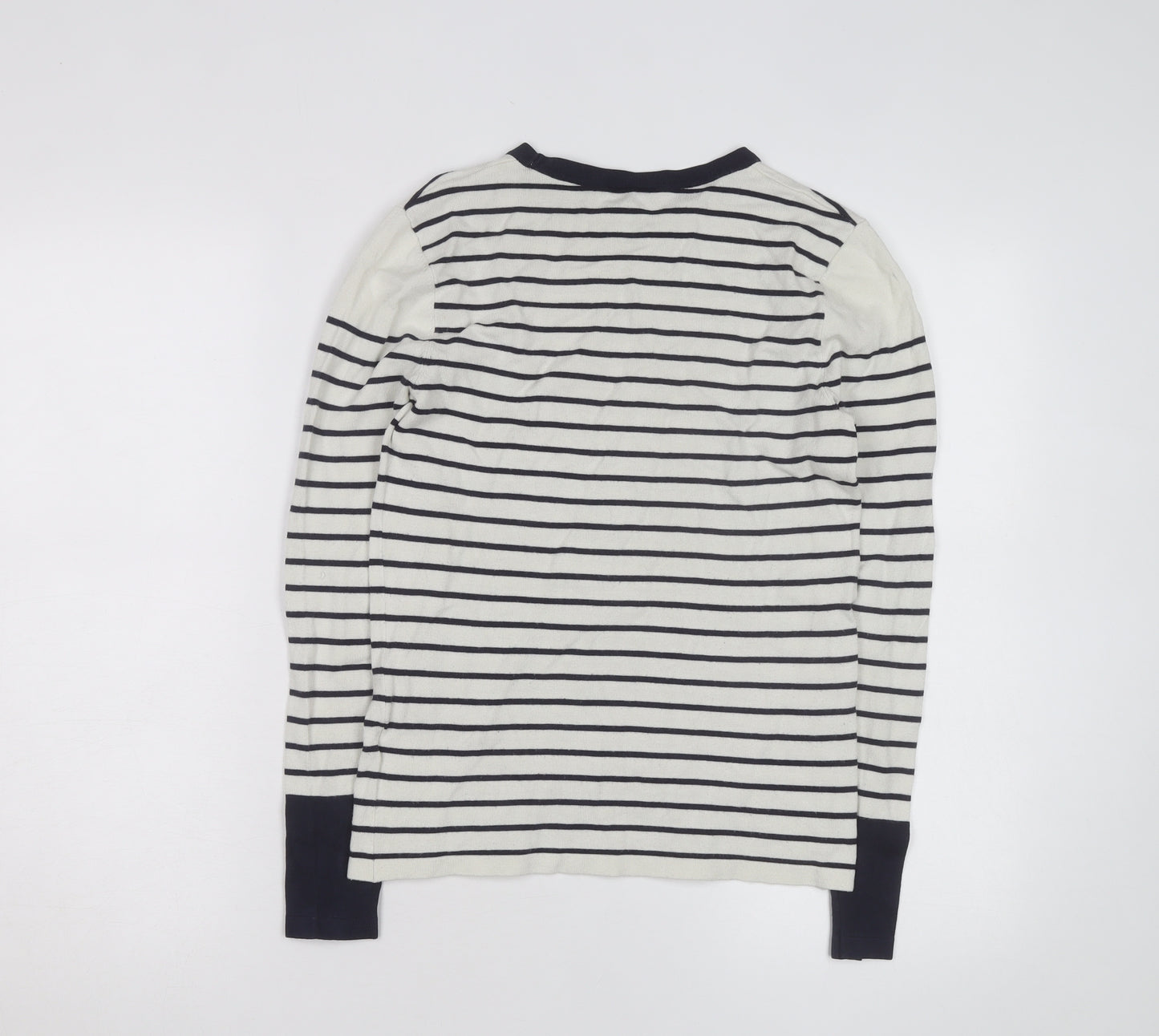 Warehouse Women’s Navy Stripe Crew Neck Jumper UK 10 Cotton Blend Long Sleeve