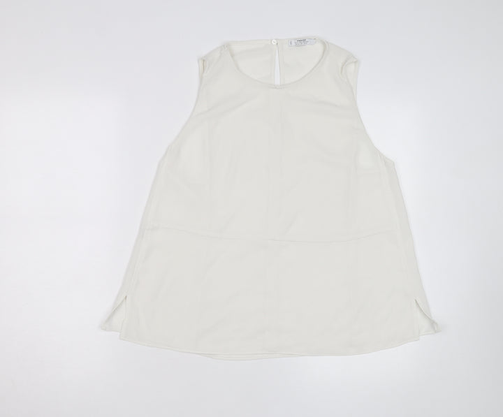 Mango Women Ivory Sleeveless Chiffon Blouse Size 14