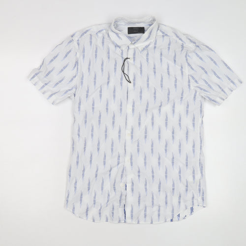 Marks and Spencer Men's White Short Sleeve Linen Blend Button-Up Shirt Size M