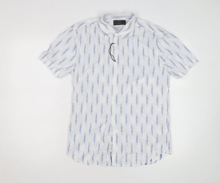 Marks and Spencer Men's White Short Sleeve Linen Blend Button-Up Shirt Size M