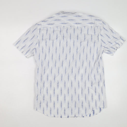 Marks and Spencer Men's White Short Sleeve Linen Blend Button-Up Shirt Size M