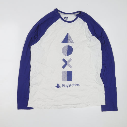 PlayStation Men’s Blue White Long Sleeve Graphic Cotton Top Size M
