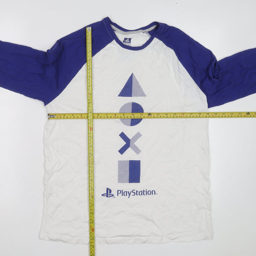 PlayStation Men’s Blue White Long Sleeve Graphic Cotton Top Size M
