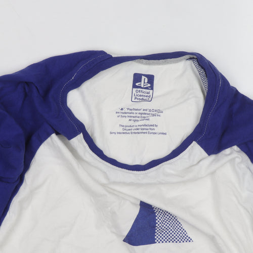 PlayStation Men’s Blue White Long Sleeve Graphic Cotton Top Size M