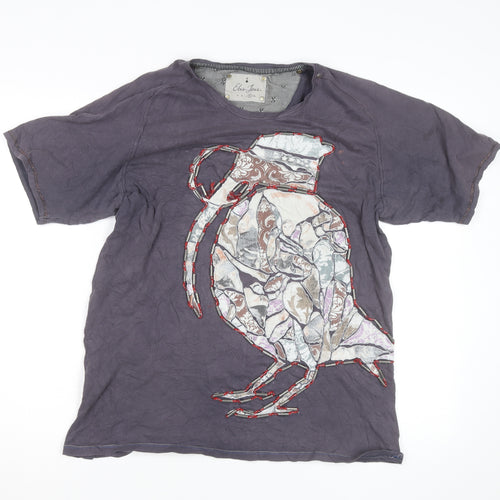 Elvis Jesus Men's Grey XL Graphic Bird Embroidered Cotton T-Shirt