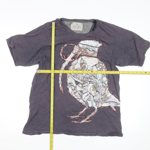 Elvis Jesus Men's Grey XL Graphic Bird Embroidered Cotton T-Shirt