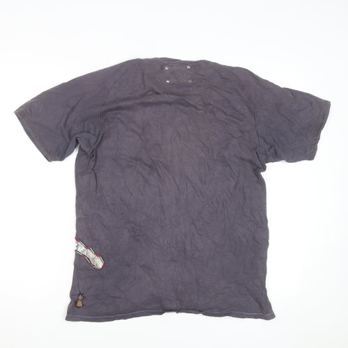 Elvis Jesus Men's Grey XL Graphic Bird Embroidered Cotton T-Shirt