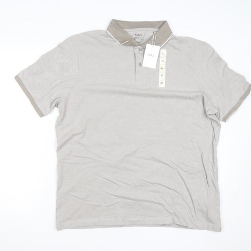 Marks and Spencer Men's Beige Regular Fit Cotton Polo Shirt XL