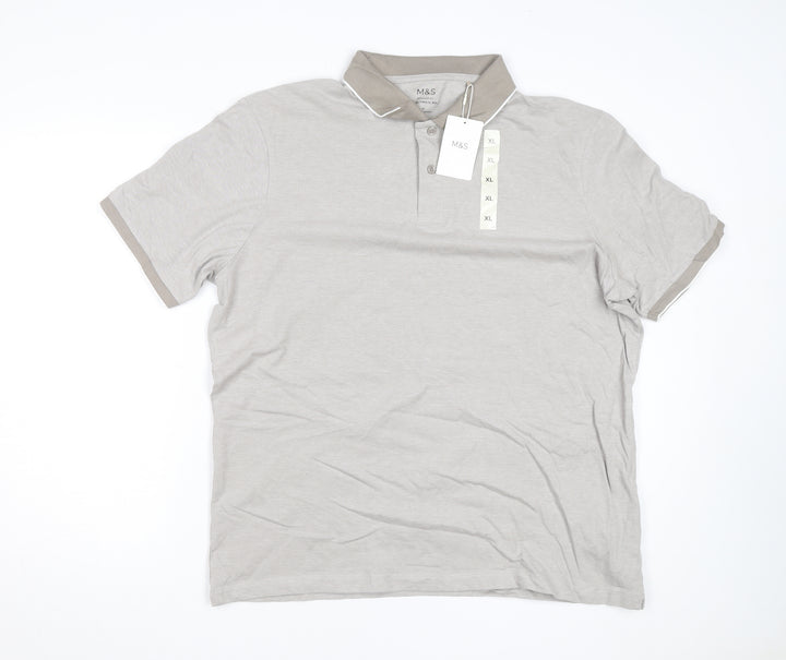 Marks and Spencer Men's Beige Regular Fit Cotton Polo Shirt XL