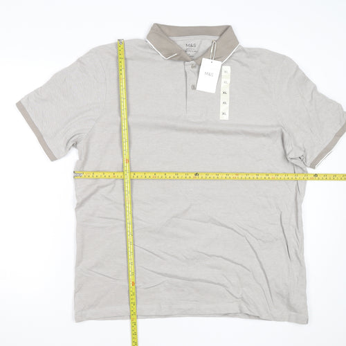 Marks and Spencer Men's Beige Regular Fit Cotton Polo Shirt XL