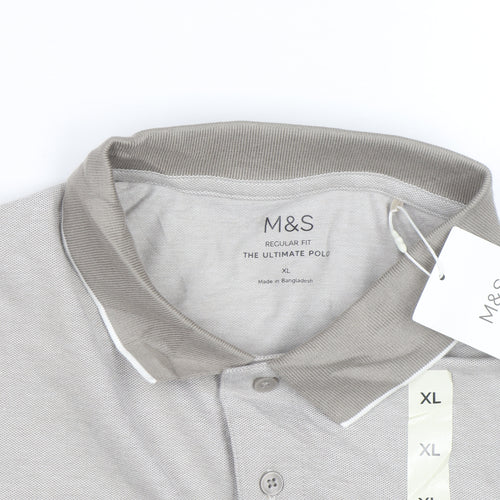 Marks and Spencer Men's Beige Regular Fit Cotton Polo Shirt XL