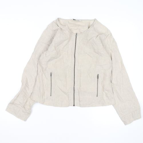 Masai Women Beige Linen Zip Blouse Size M Lightweight Casual Top