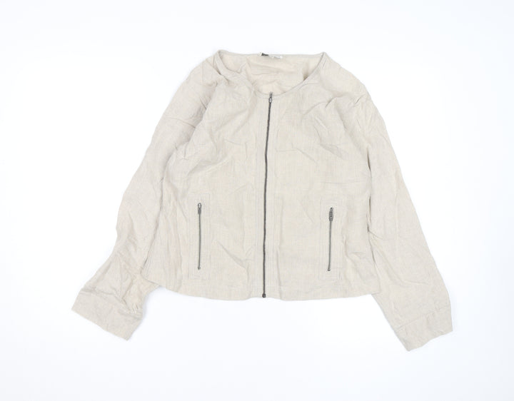 Masai Women Beige Linen Zip Blouse Size M Lightweight Casual Top