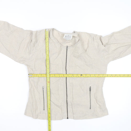 Masai Women Beige Linen Zip Blouse Size M Lightweight Casual Top