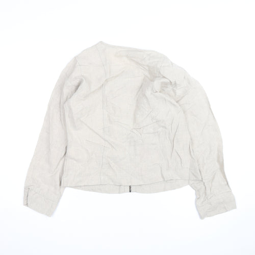 Masai Women Beige Linen Zip Blouse Size M Lightweight Casual Top