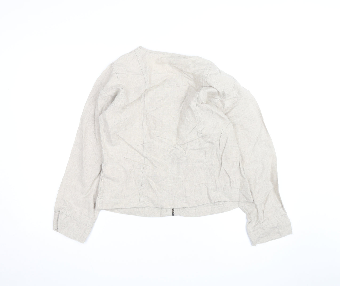 Masai Women Beige Linen Zip Blouse Size M Lightweight Casual Top