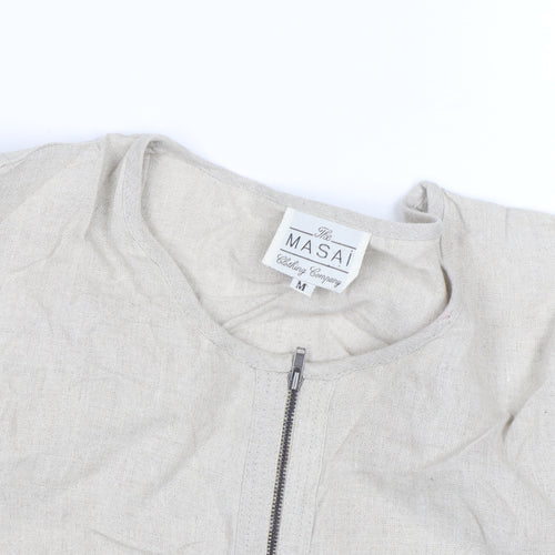 Masai Women Beige Linen Zip Blouse Size M Lightweight Casual Top
