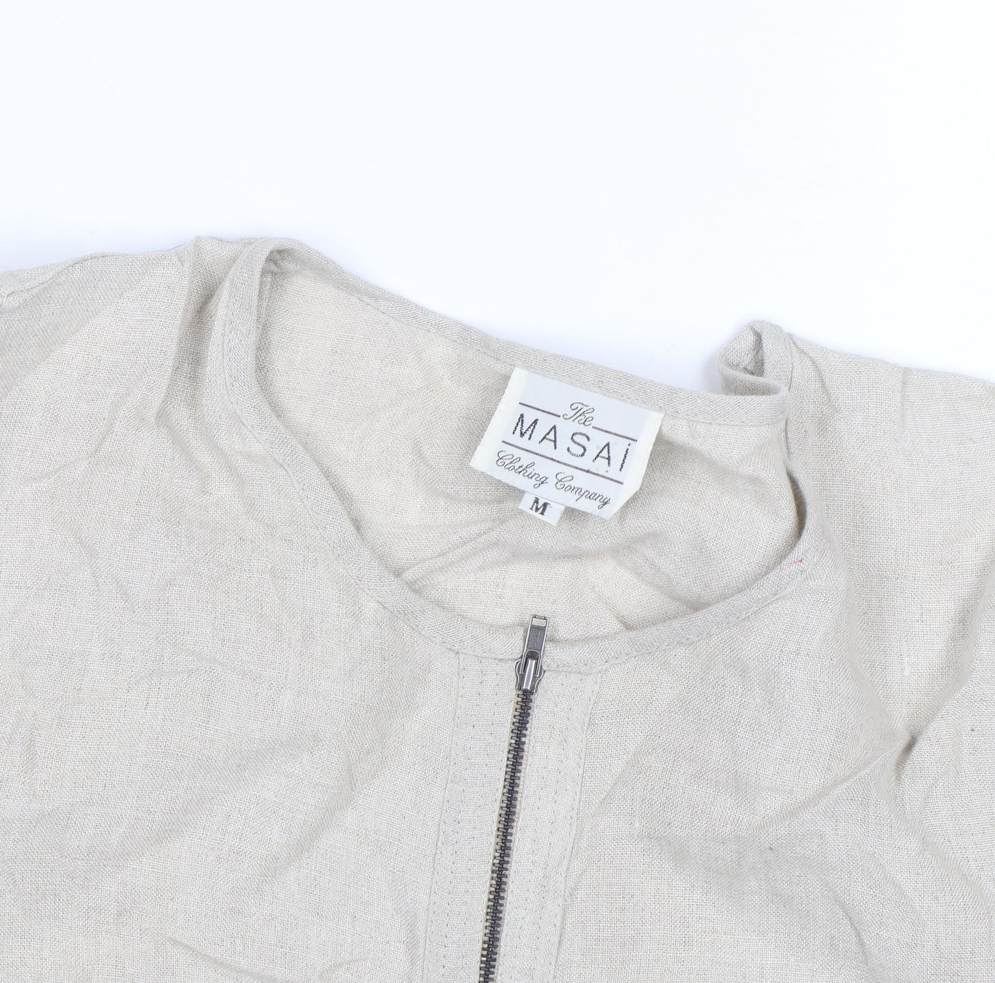 Masai Women Beige Linen Zip Blouse Size M Lightweight Casual Top