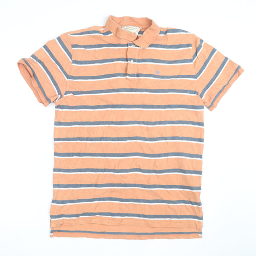Ralph Lauren Men's Orange Striped Cotton Polo Shirt L