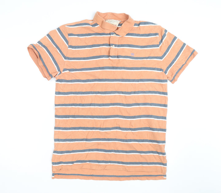 Ralph Lauren Men's Orange Striped Cotton Polo Shirt L