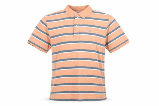 Ralph Lauren Men's Orange Striped Cotton Polo Shirt L