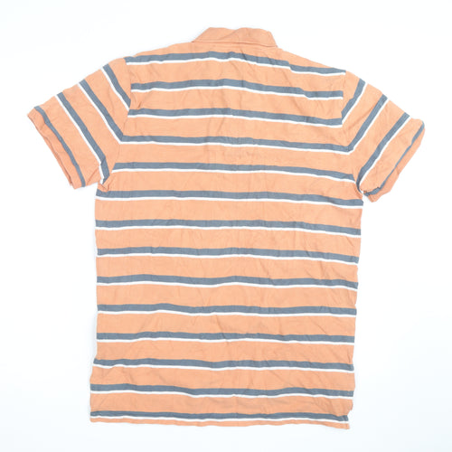 Ralph Lauren Men's Orange Striped Cotton Polo Shirt L