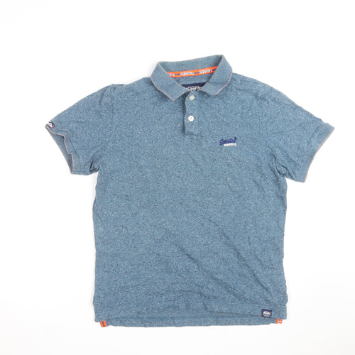 Superdry Men Blue Cotton Slim Fit Polo Shirt Size L