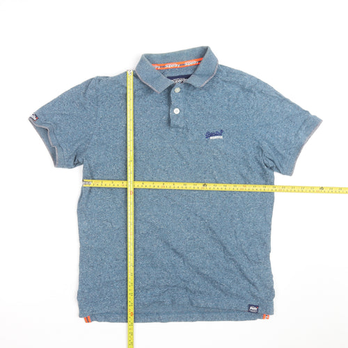 Superdry Men Blue Cotton Slim Fit Polo Shirt Size L