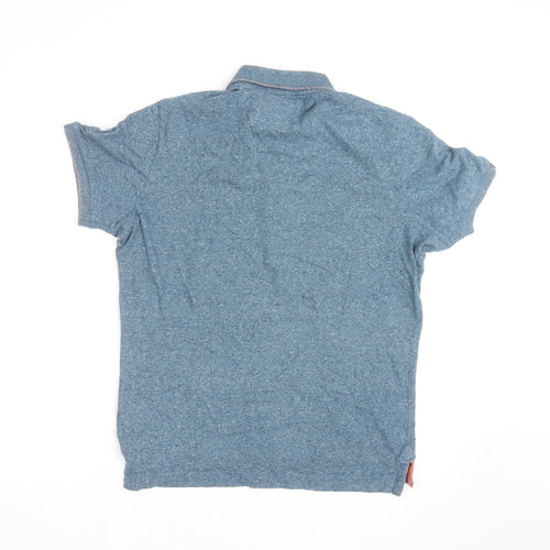 Superdry Men Blue Cotton Slim Fit Polo Shirt Size L