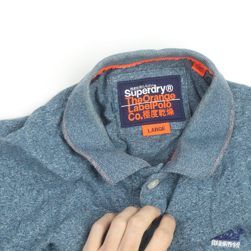 Superdry Men Blue Cotton Slim Fit Polo Shirt Size L