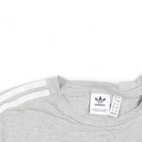 Adidas Womens Grey Long Sleeve Crew Neck T-Shirt Size 8