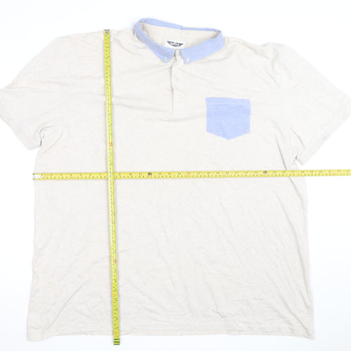 Label J Men’s Beige Short Sleeve Button-Up Shirt Size L Cotton Blend