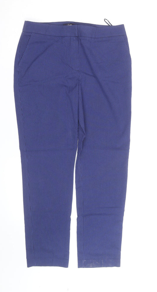 Marks and Spencer Women Blue Pinstripe Slim Fit Trousers Size 10