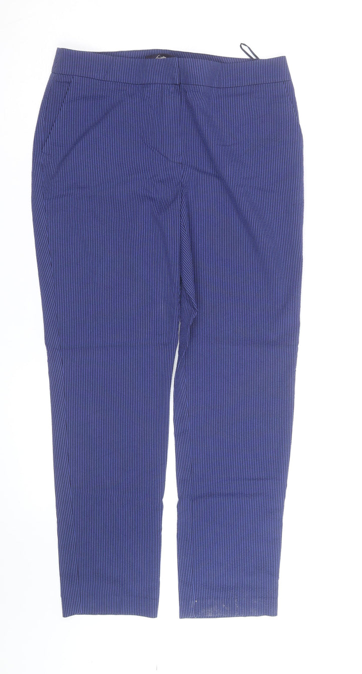 Marks and Spencer Women Blue Pinstripe Slim Fit Trousers Size 10