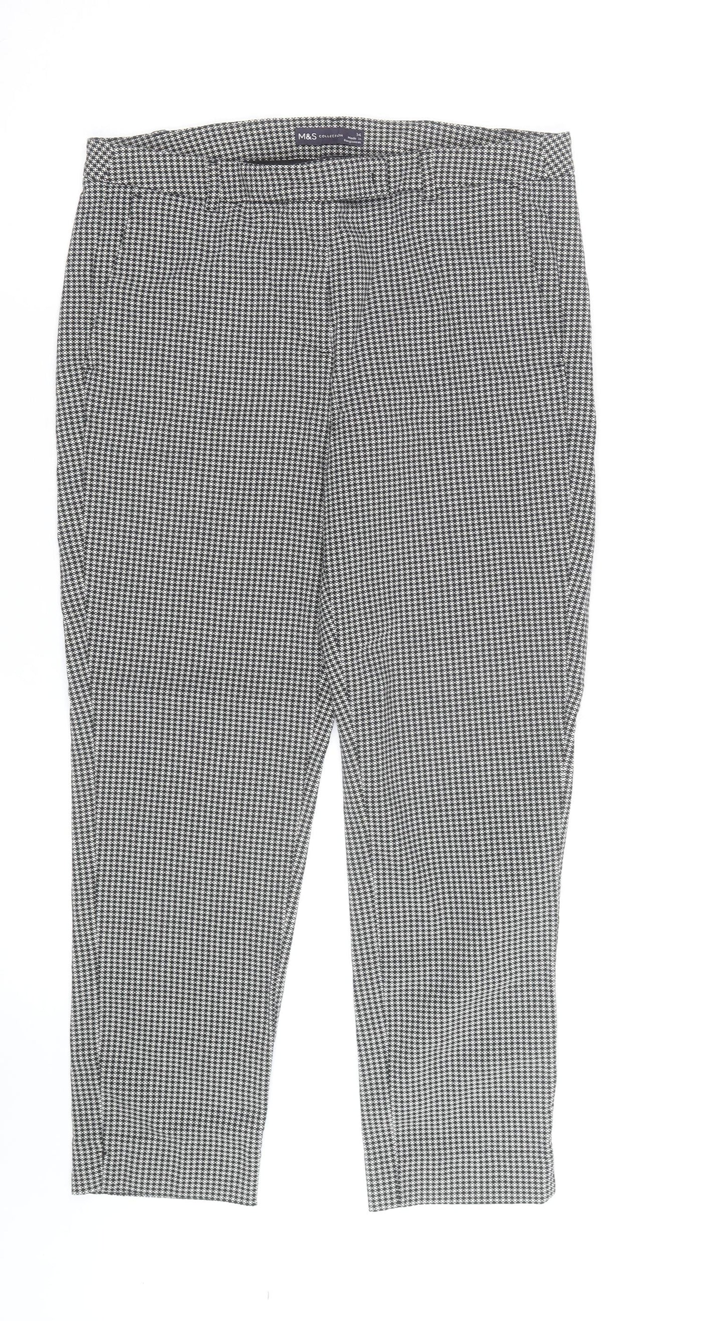 Marks and Spencer Women's Black Houndstooth Cropped Trousers Size 18