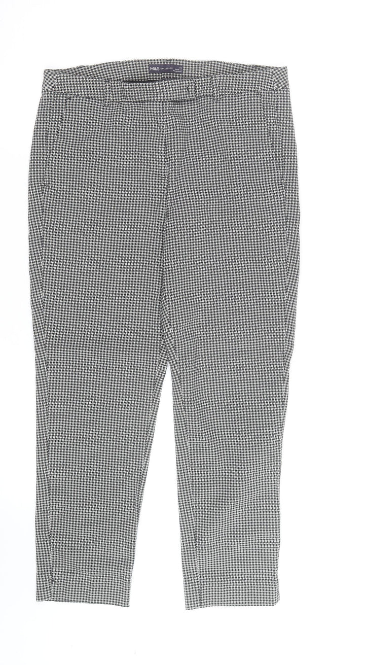Marks and Spencer Women's Black Houndstooth Cropped Trousers Size 18