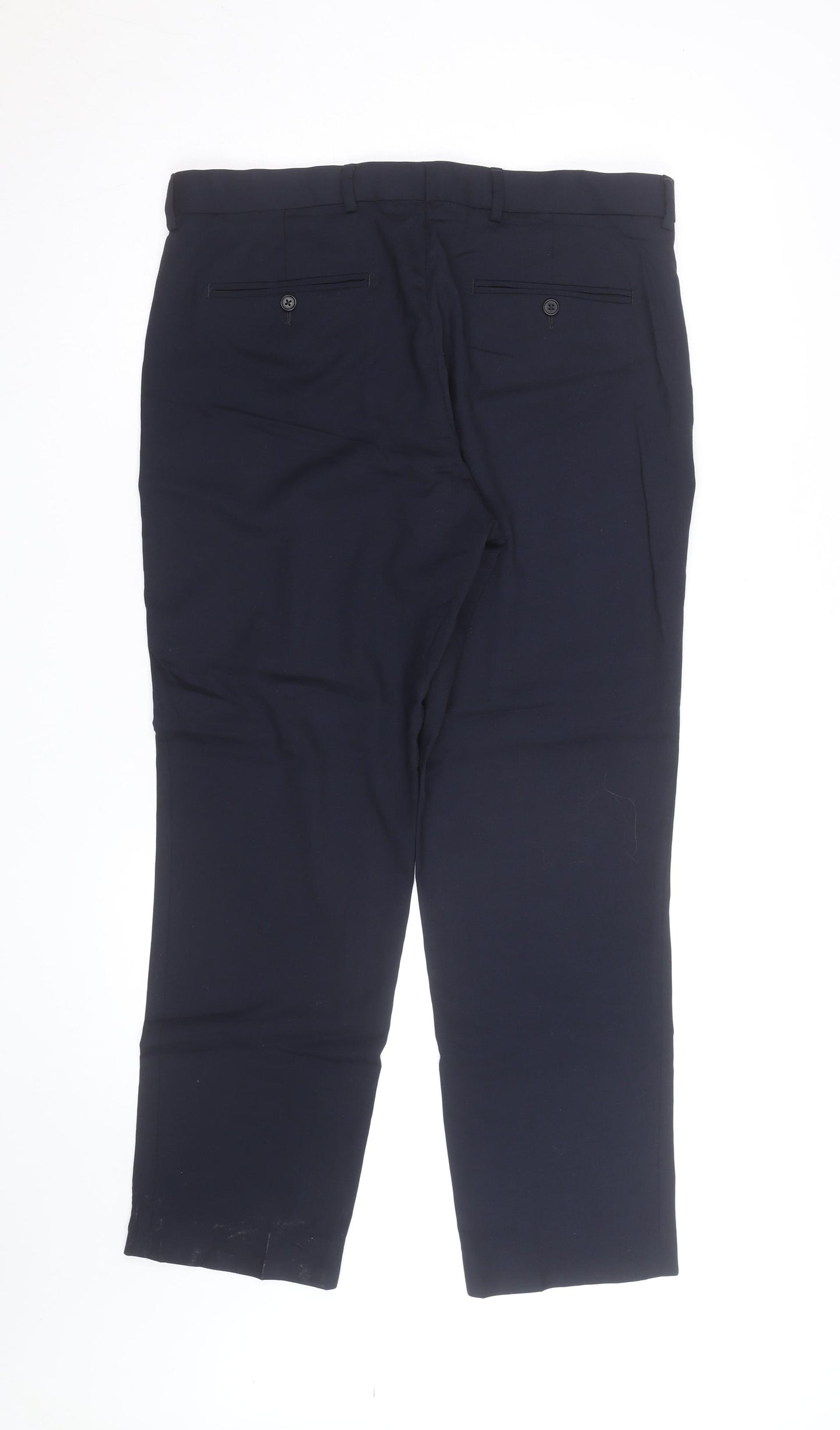 Marks and Spencer Men’s Navy Blue Regular Fit Wool Dress Trousers 34S
