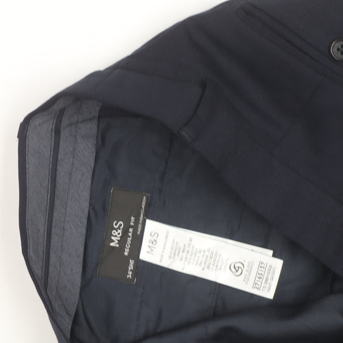 Marks and Spencer Men’s Navy Blue Regular Fit Wool Dress Trousers 34S