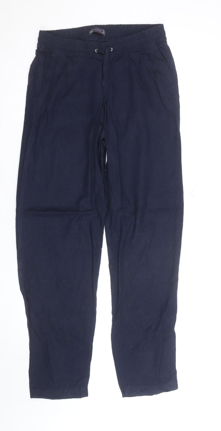 Marks and Spencer Women’s Blue Linen Blend Drawstring Trousers Size 14