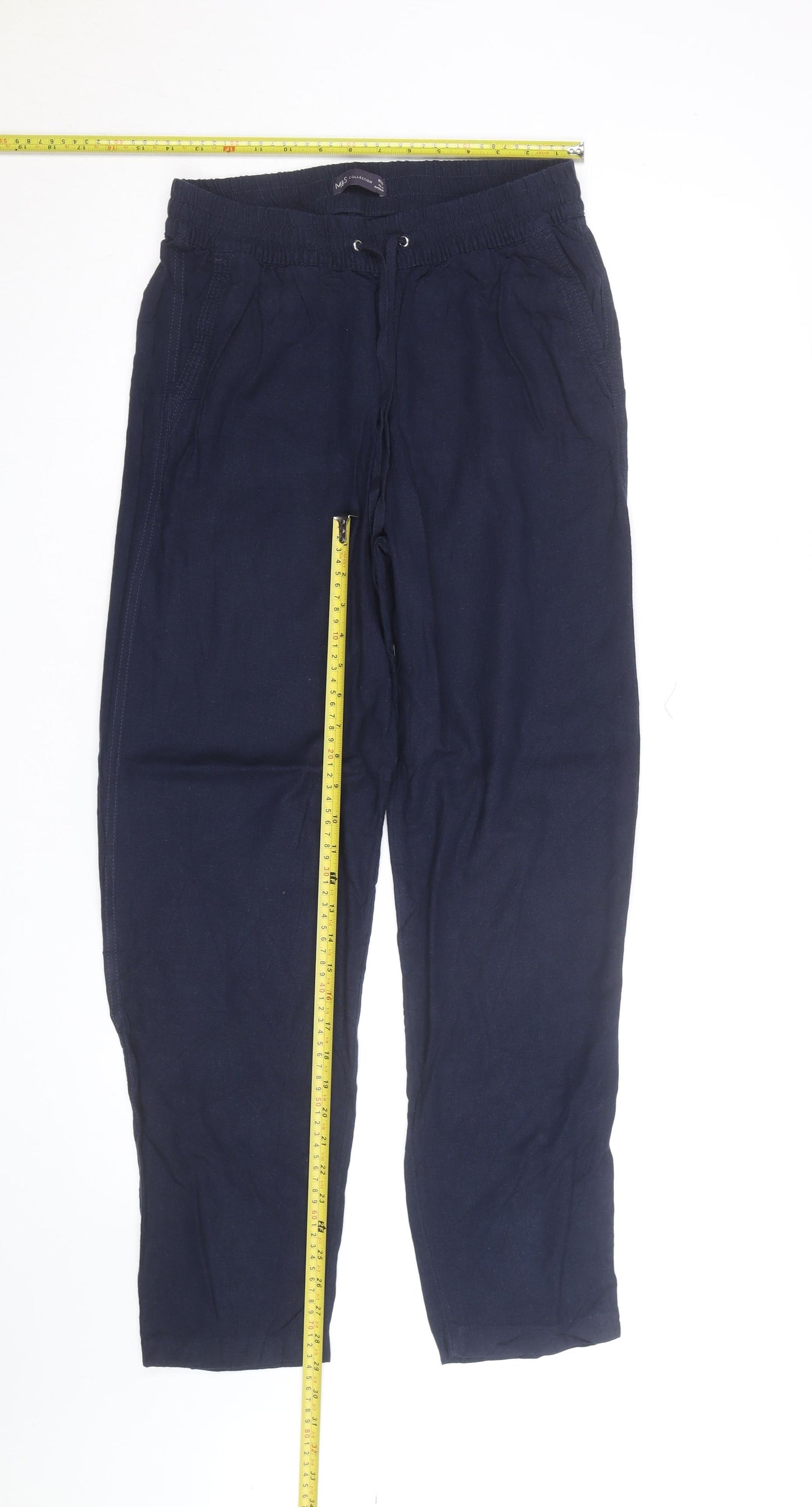 Marks and Spencer Women’s Blue Linen Blend Drawstring Trousers Size 14