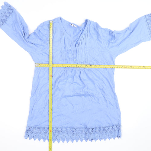 Cotton Traders Women's Blue Tunic Blouse Size 10 V-Neck 3/4 Sleeve