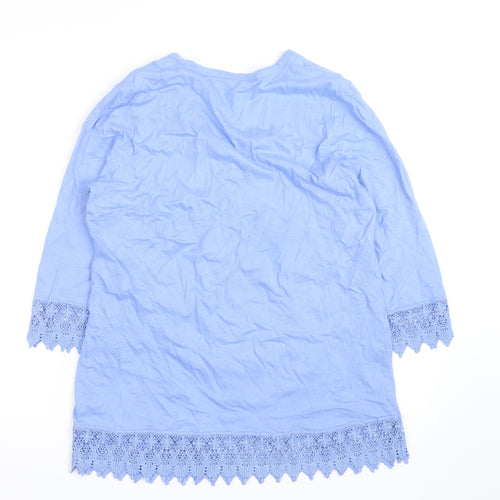 Cotton Traders Women's Blue Tunic Blouse Size 10 V-Neck 3/4 Sleeve