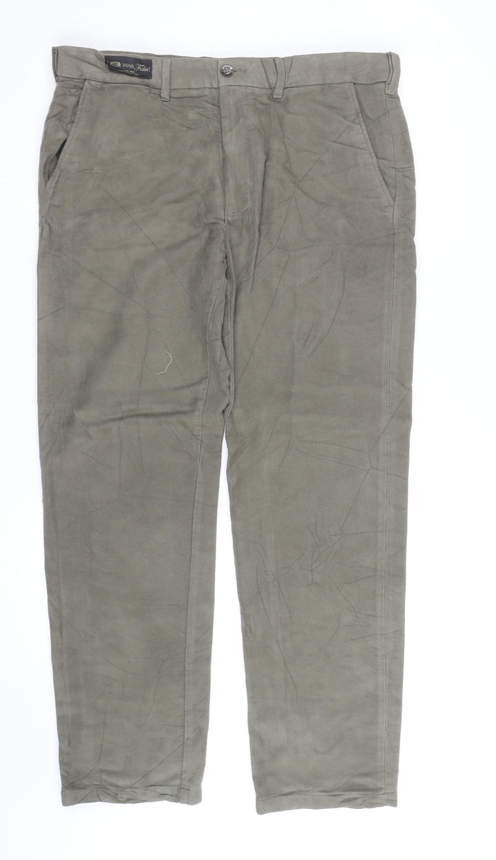 Marks and Spencer Mens Green Linen Chino Trousers 36W 31L Regular Fit