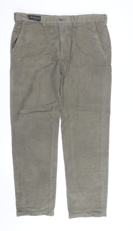 Marks and Spencer Mens Green Linen Chino Trousers 36W 31L Regular Fit